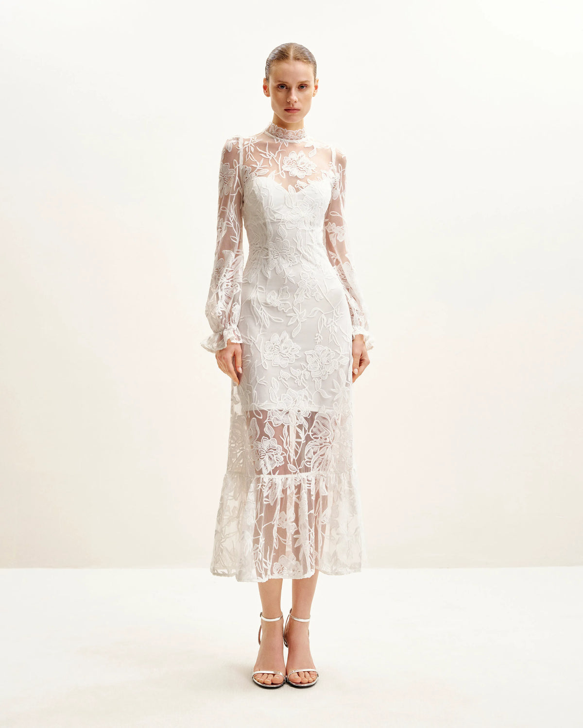 Elegant Lace Midi Dress - White
