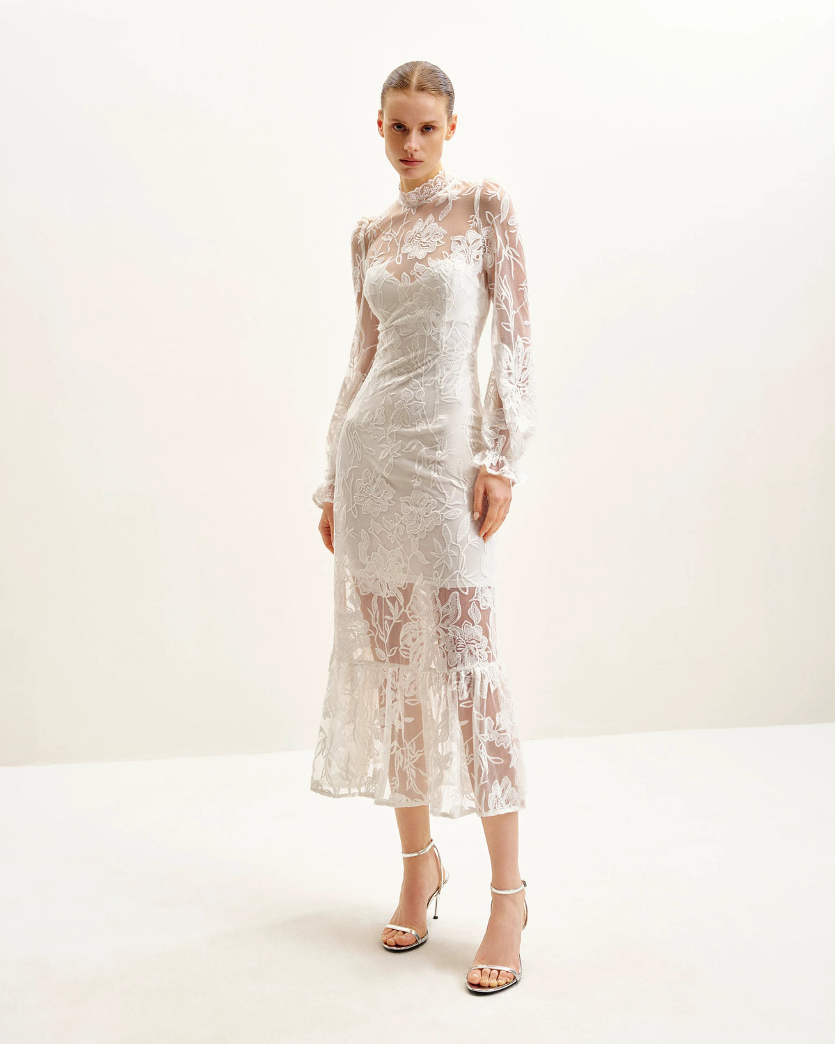 Elegant Lace Midi Dress - White