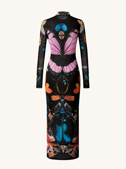 Double-layered Mesh Sheer Butterfly and Beetle Gown - Multicolor