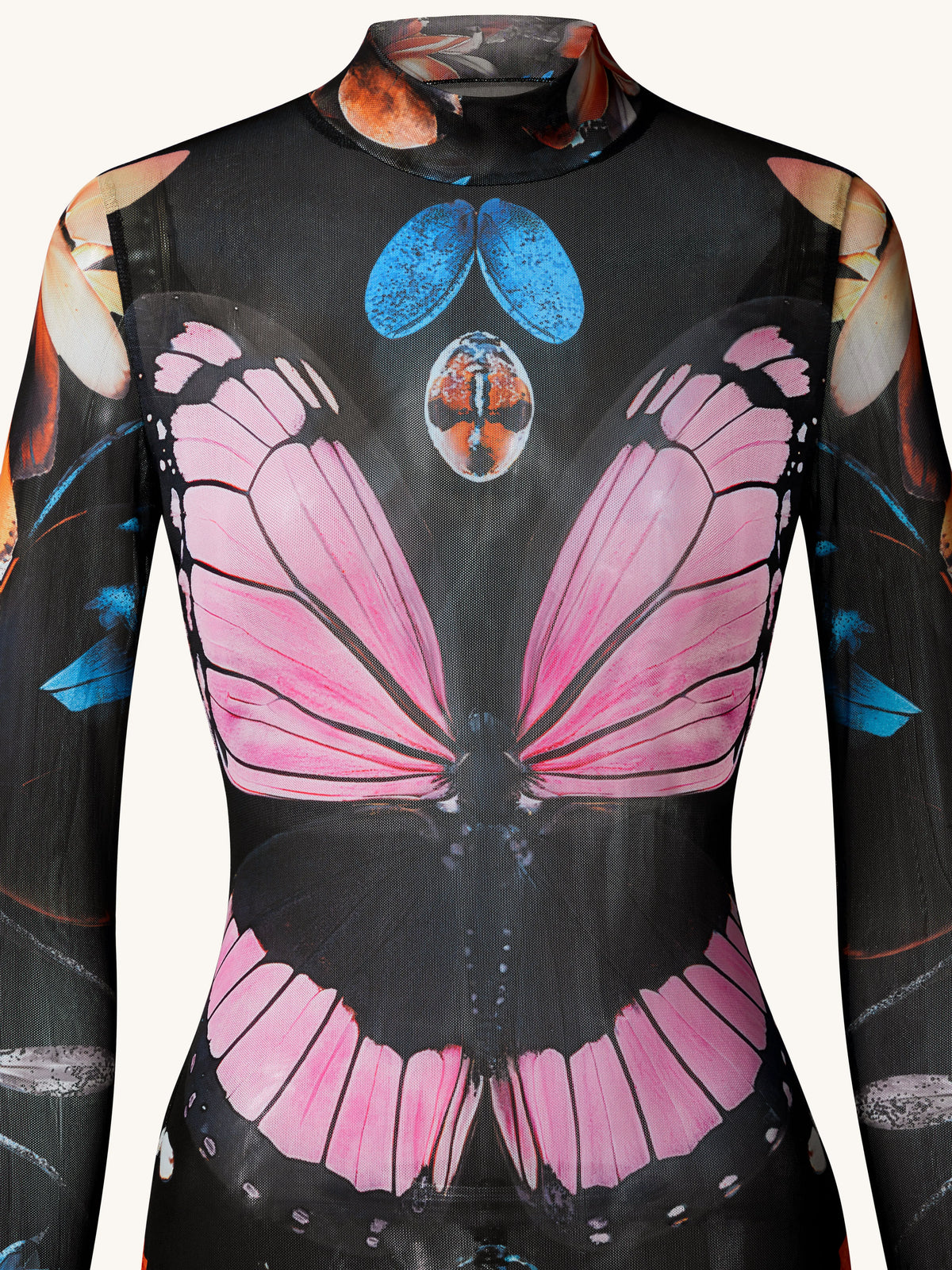 Sheer Butterfly and Beetle Gown - Multicolor