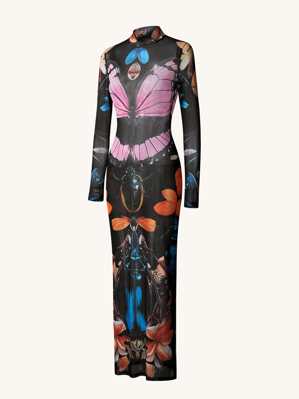 Sheer Butterfly and Beetle Gown - Multicolor