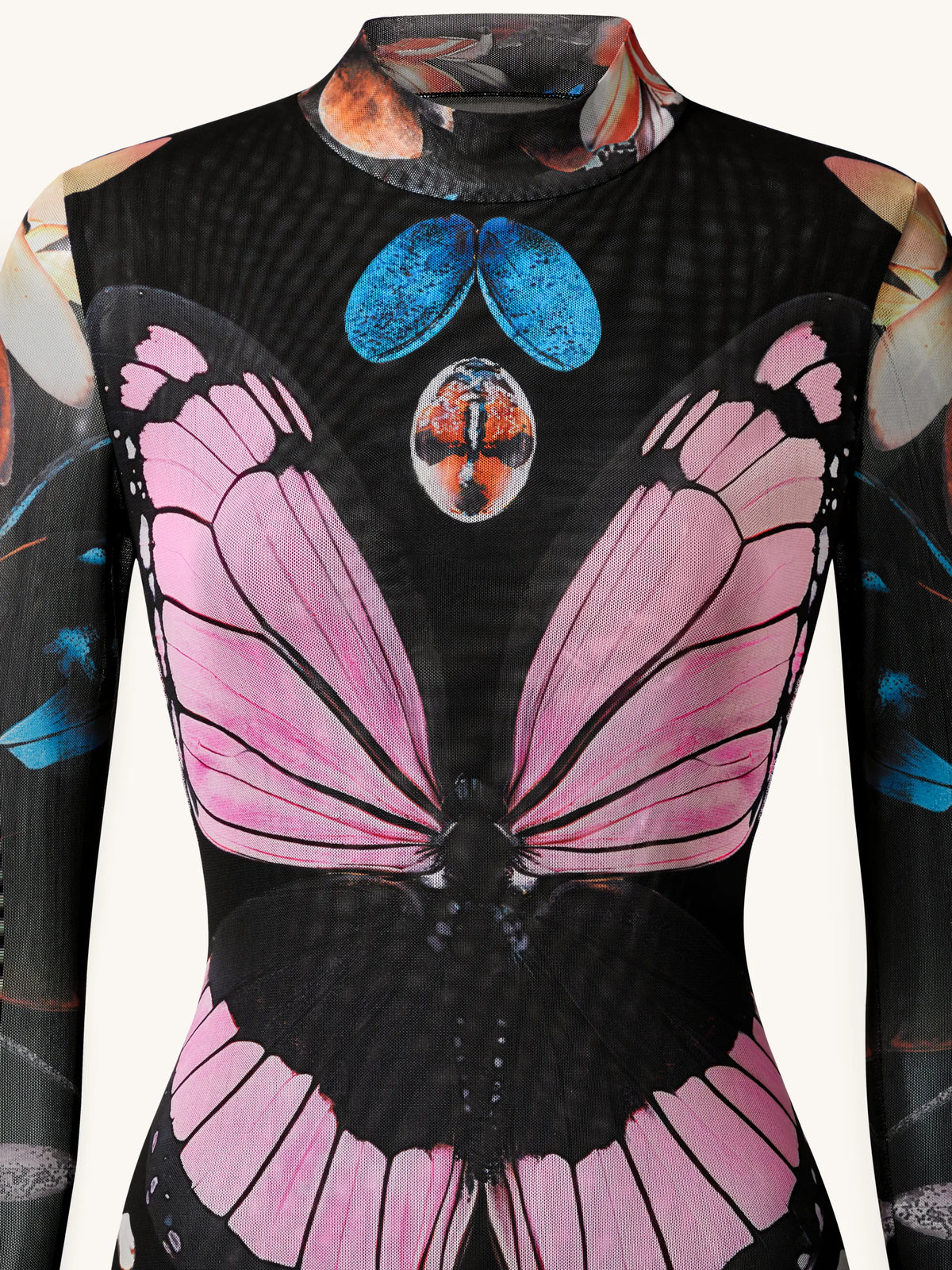 Double-layered Mesh Sheer Butterfly and Beetle Gown - Multicolor