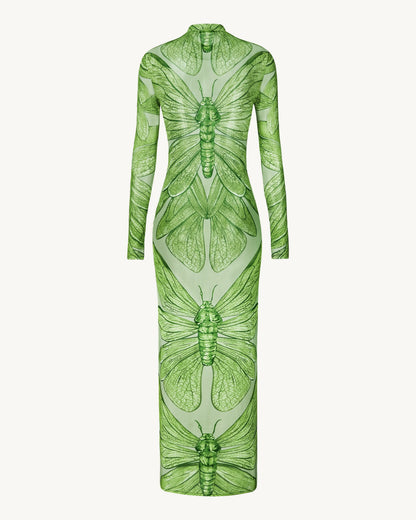 Emerald Dragonfly Sheer Mesh Gown - Green