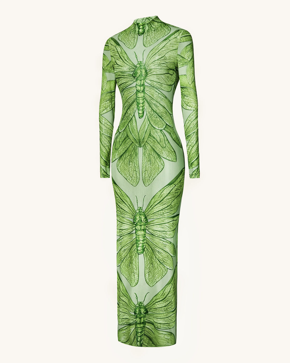 Emerald Dragonfly Sheer Mesh Gown - Green