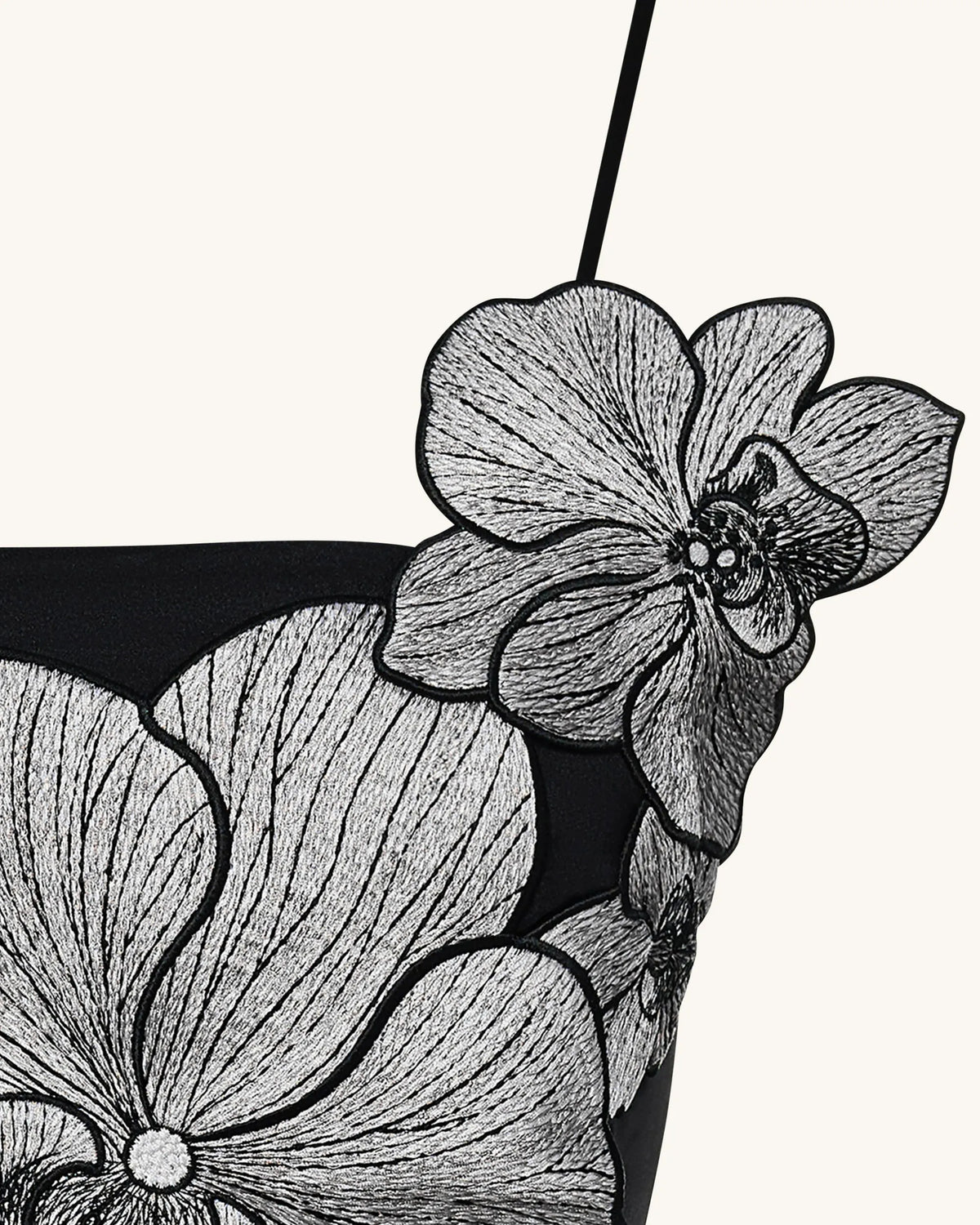 Orchid Appliqué Mini Dress - Black/Silver