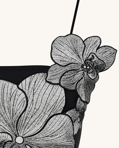 Orchid Appliqué Mini Dress - Black/Silver