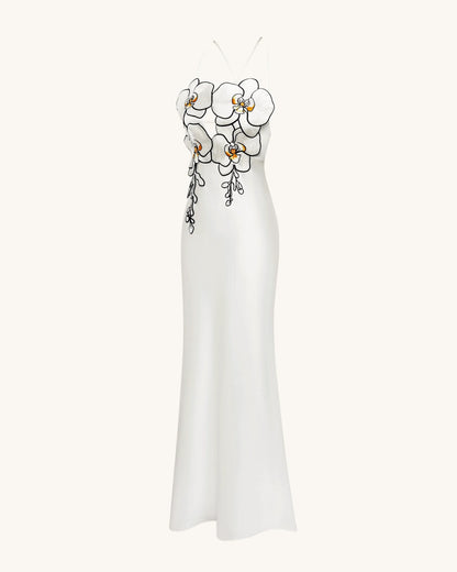 Orchid Embroidered Dress - White/Black