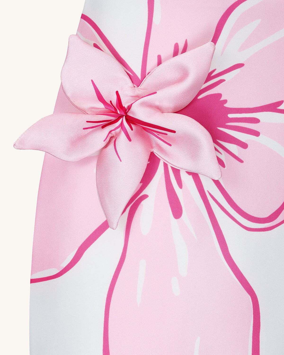 Mini Dress with Pink Floral Appliqués - White/Pink