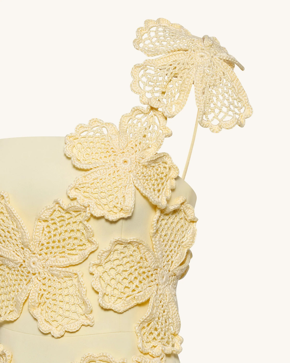 Crochet Floral Appliqué Mini Dress - Yellow