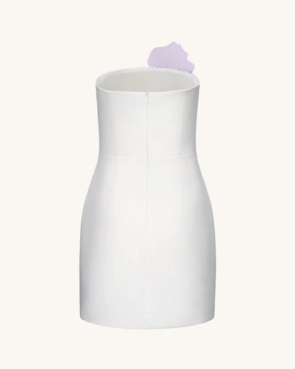 Slipper Orchid Appliqué Mini Dress - White