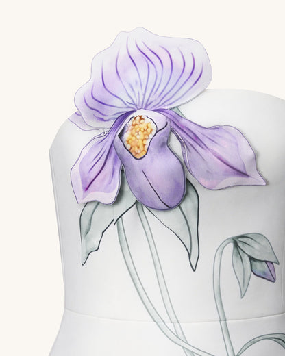 Slipper Orchid Appliqué Mini Dress - White