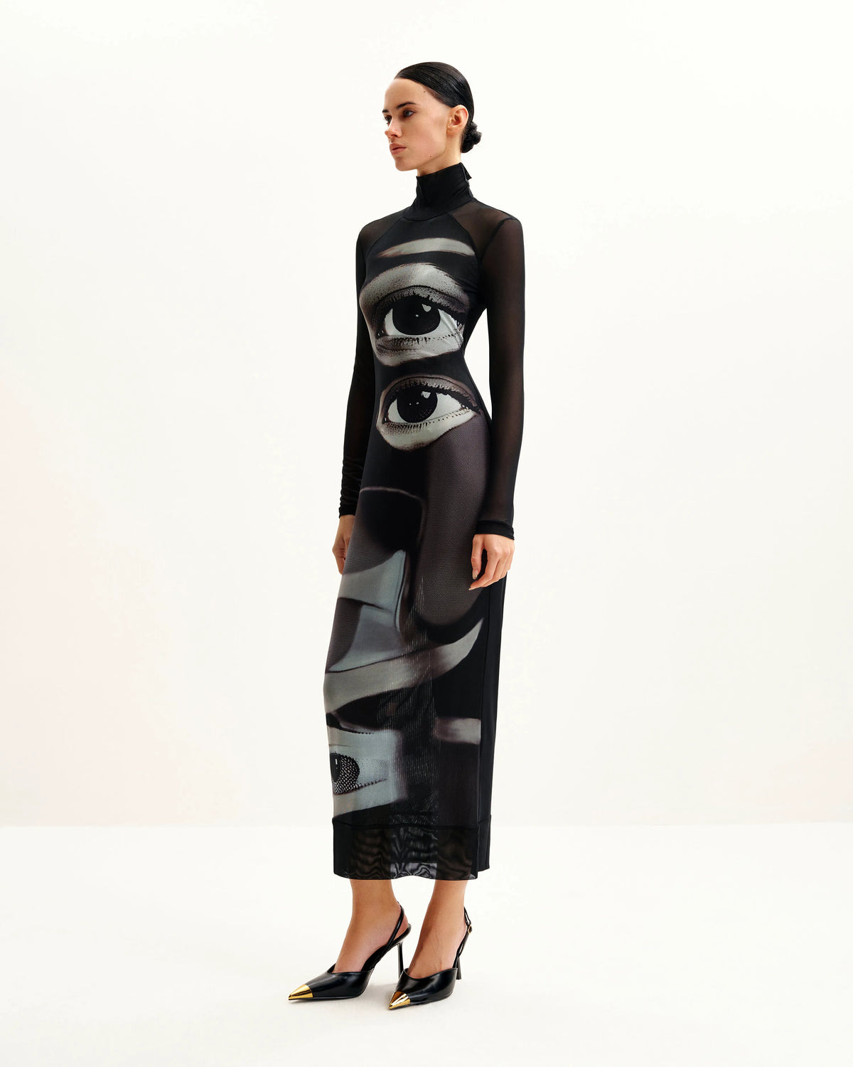 Sophia Eye Print Mesh Dress - Black/White