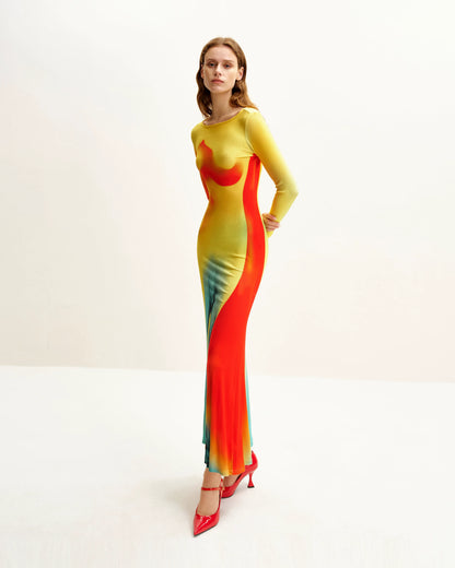 Lily Illusion Print Dress - Multicolor