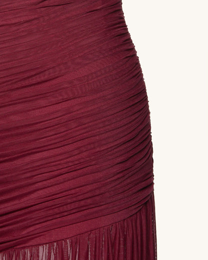 Mia Pleated Mesh Dress - Burgundy