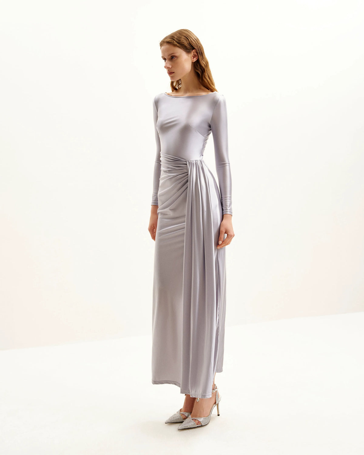 Amara Metallic Ruched Dress - Silver