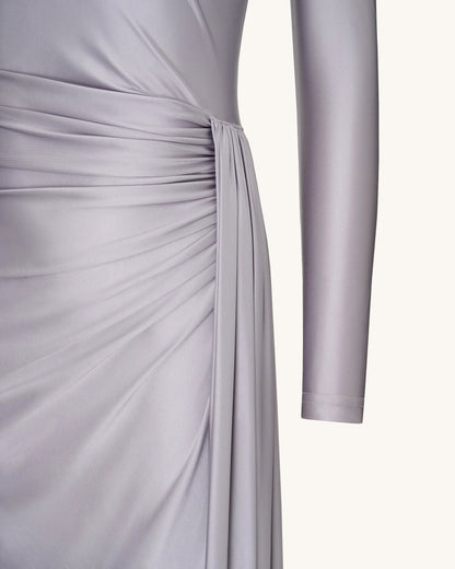 Amara Metallic Ruched Dress - Silver
