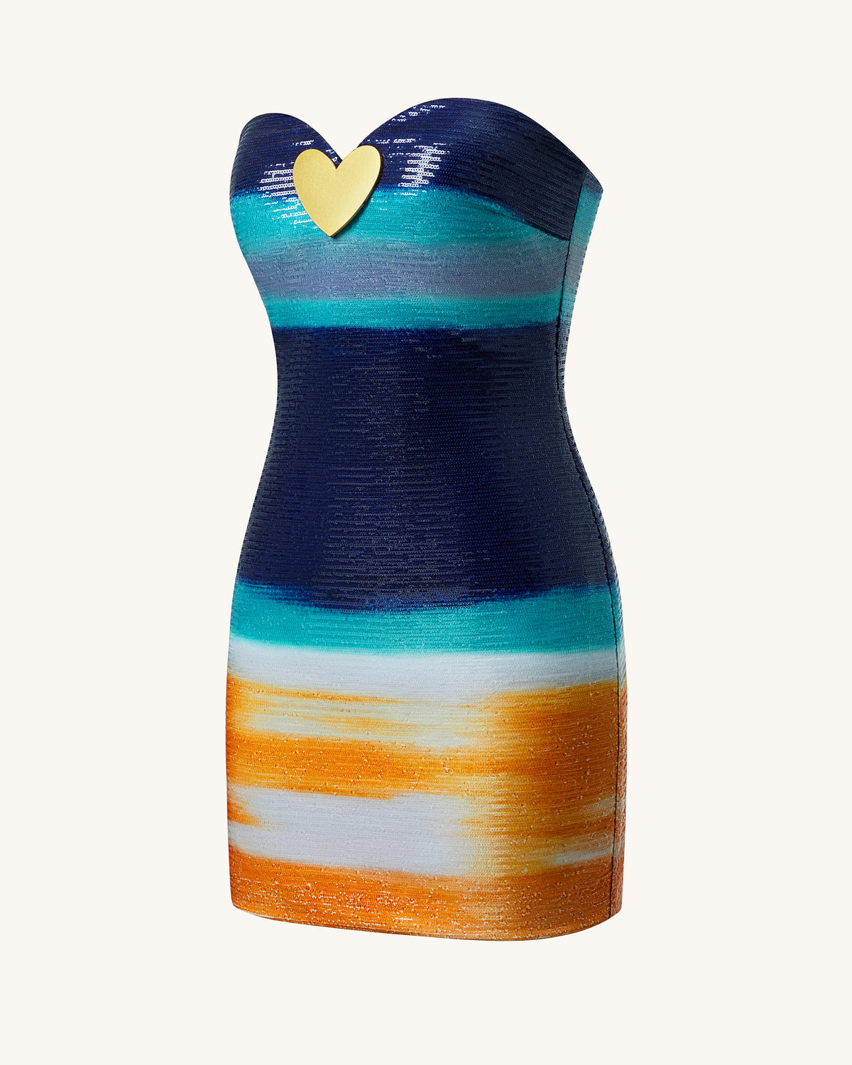 Olivia Metallic Heart Sequin Dress - Blue/Orange