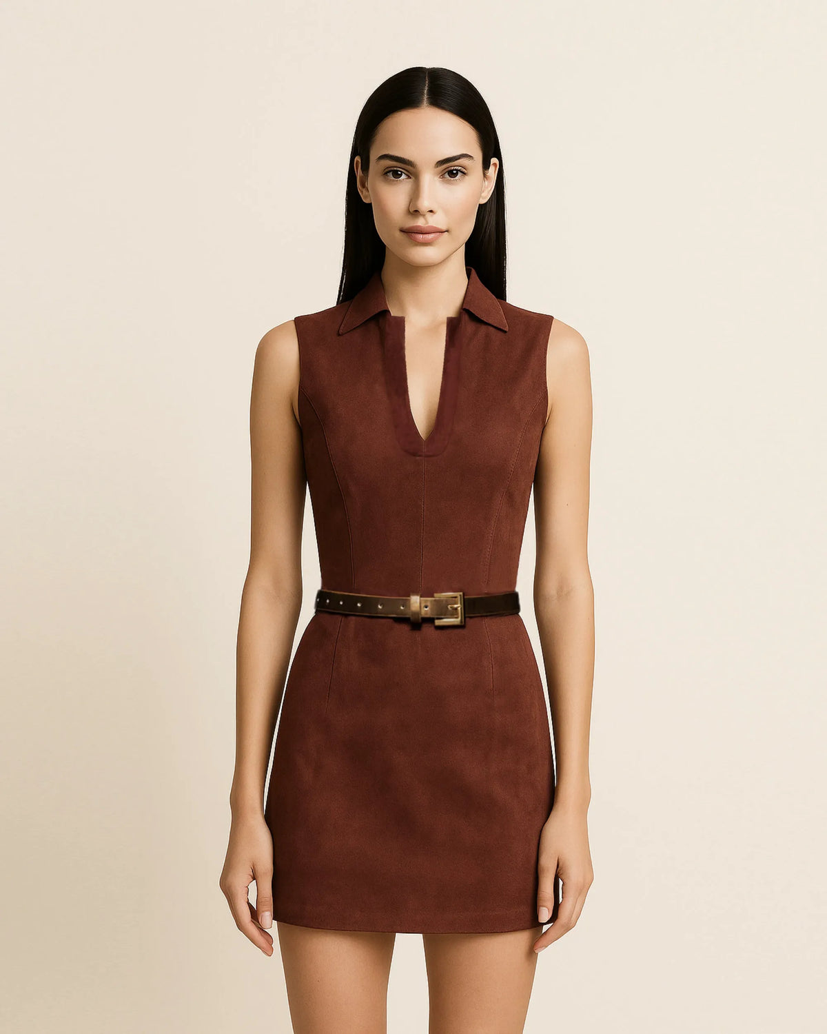 Ariana Sleeveless Suedes Mini Dress - Burgundy