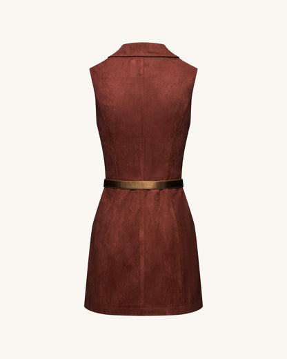 Ariana Sleeveless Suedes Mini Dress - Burgundy