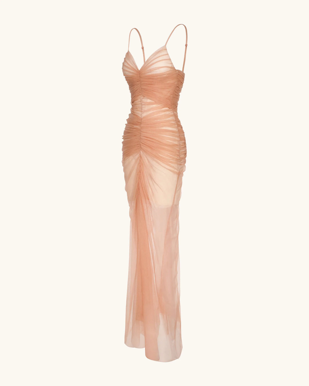 Piper Draped Mesh Evening Gown - Cinnamon