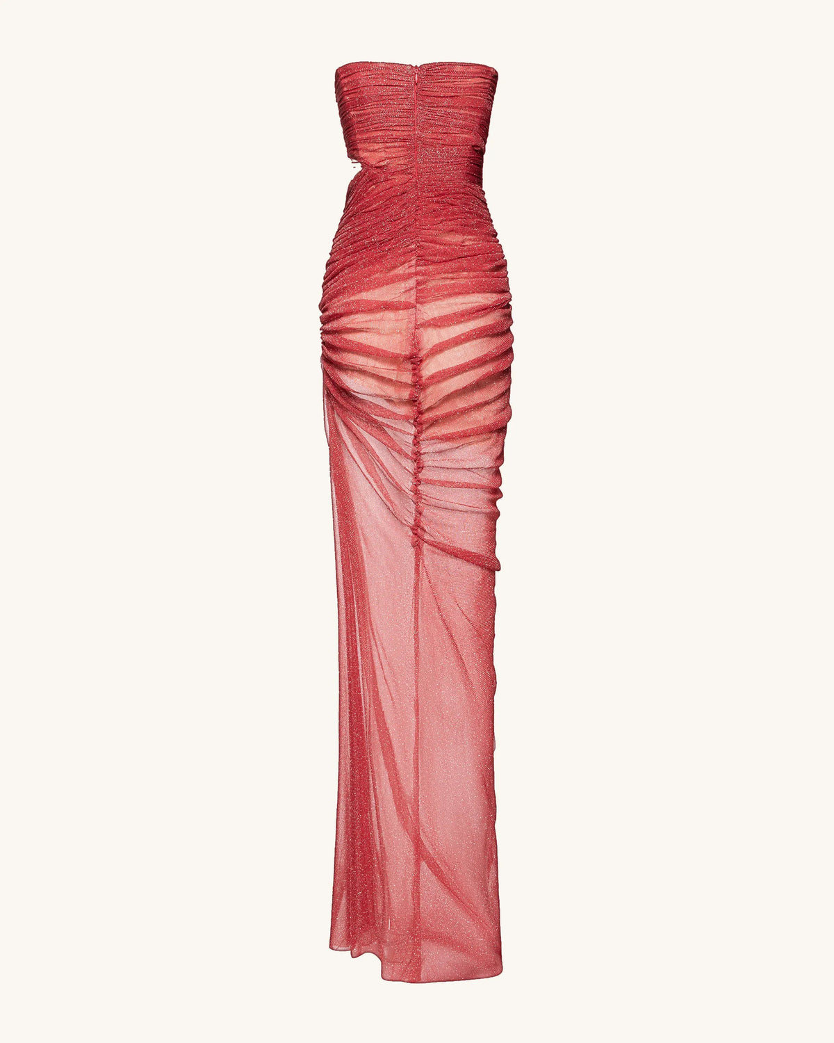 Mia Strapless Sheer Glitter Gown - Scarlet