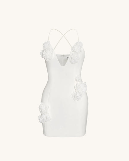 Floral Embrace Sleeveless Gown - White