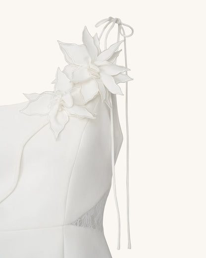 Floral Vine Tie Dress - White