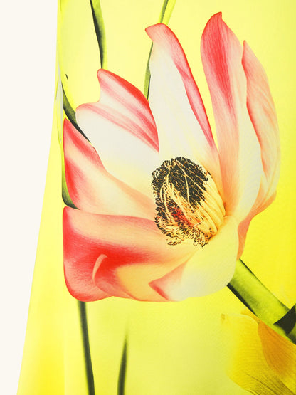 Floral Satin Halter Dress - Yellow/Pink