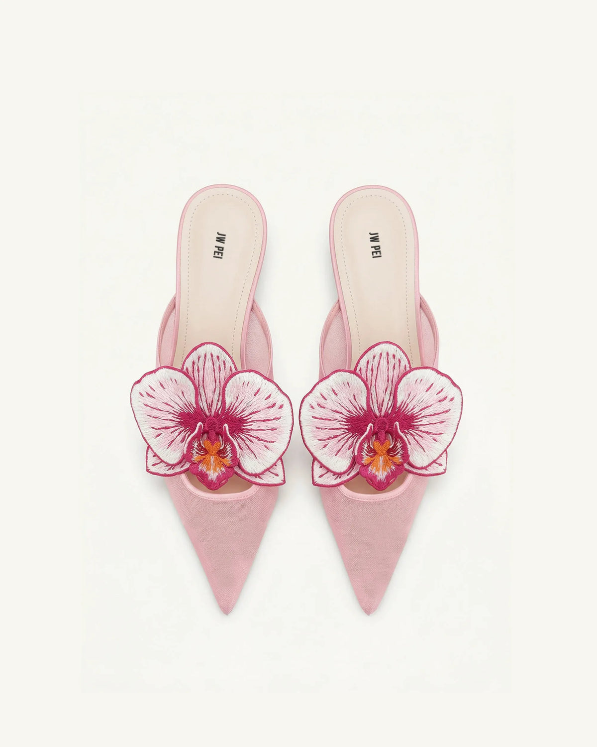 Helena Embroidery Decoration Pierced Mules - Pink