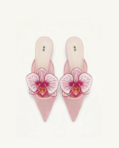 Helena Embroidery Decoration Pierced Mules - Pink