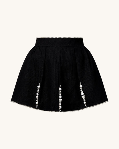 Pearl-Embellished Tweed Set - Black