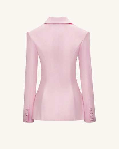 Lily Satin Double-Breasted Blazer Suit  - Pink