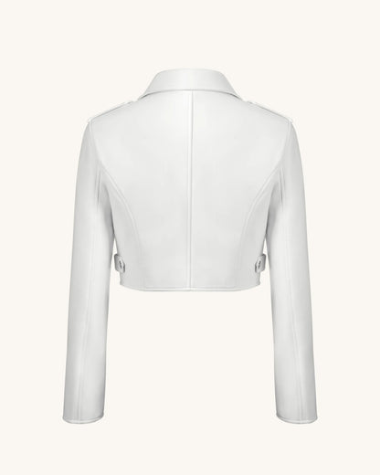 Sophie Cropped Leather Jacket - White & Red