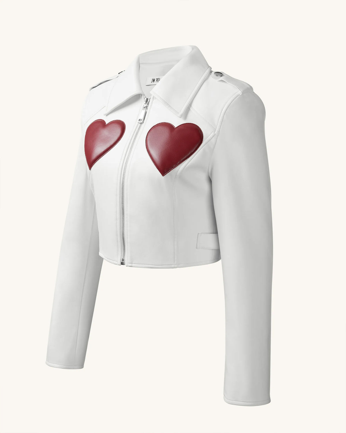 Sophie Cropped Leather Jacket - White & Red