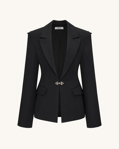 Layla Lock Buckle Deep-V Blazer - Black