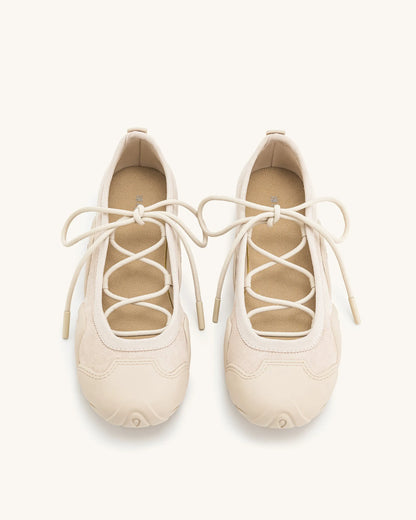 Caitlin Lace-up Ballerina Sneakers  - Beige