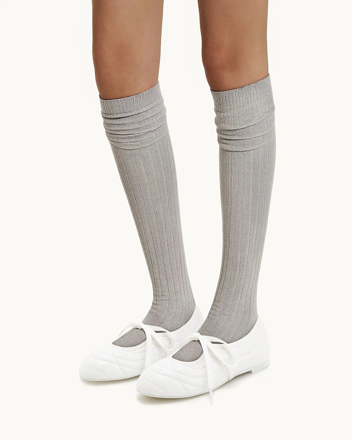 Erika Topstitching lace-up ballet Flats- White