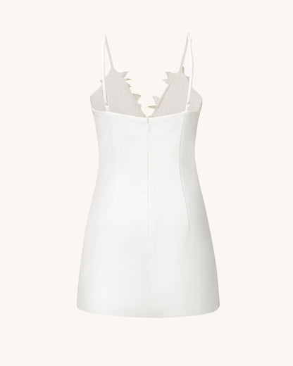 Yuliya White Floral Embellishment V-neckline Mini Dress - White