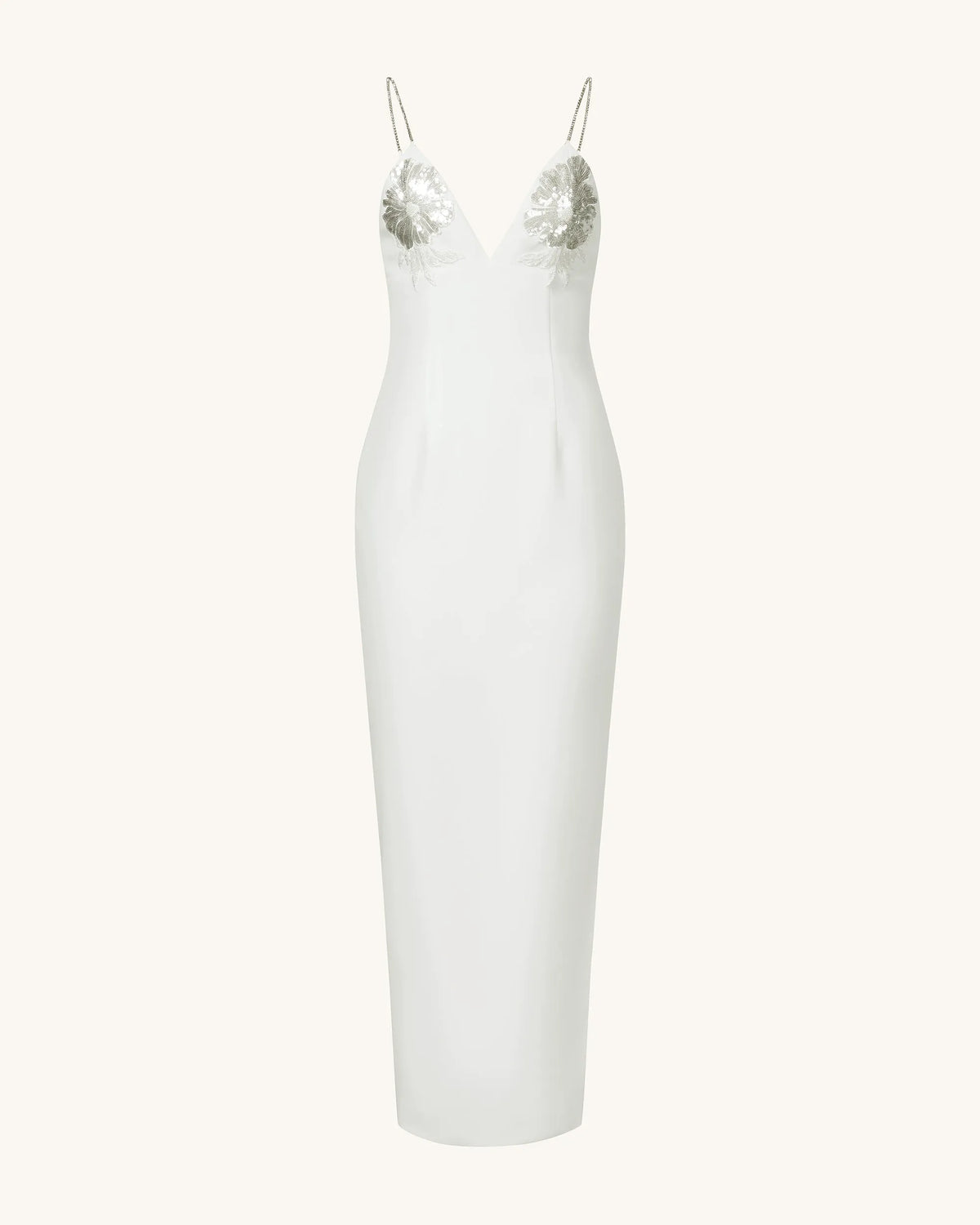 Ayliua Sweetheart-Neckline Rhinestones Embellished White Long Dress - White