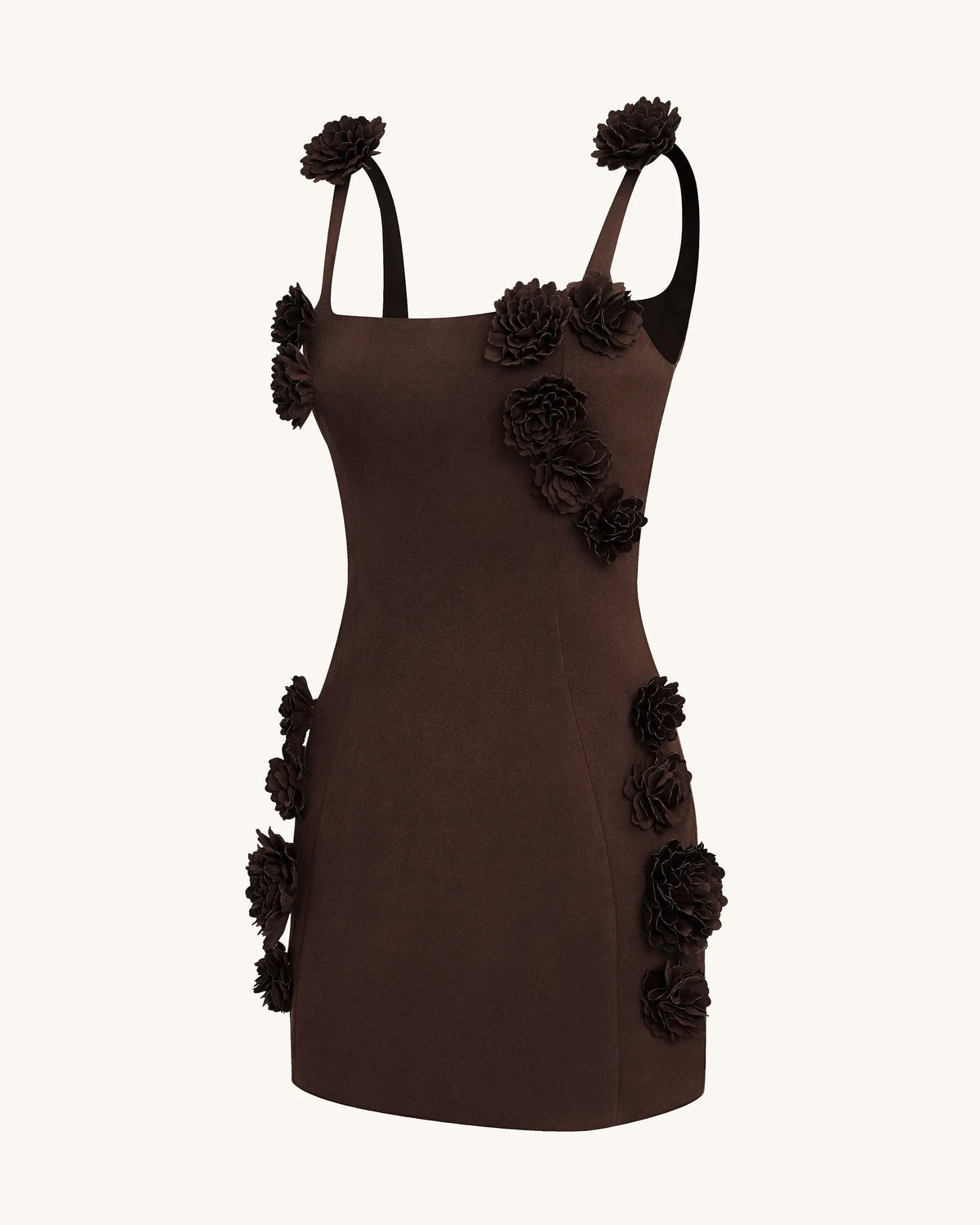 Elaina Rosette Applique Mini Dress - Chocolate Brown