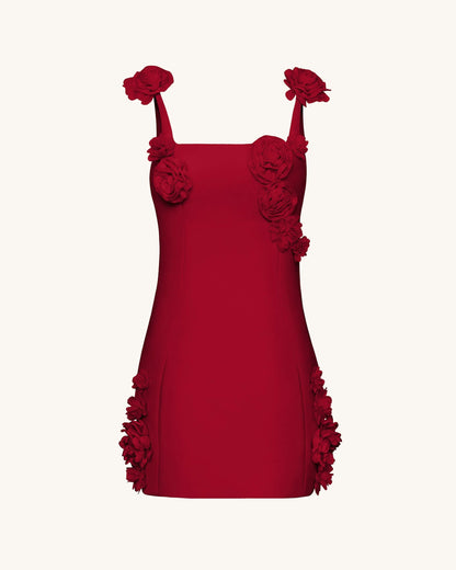 Elaina Rosette Applique Mini Dress - Red