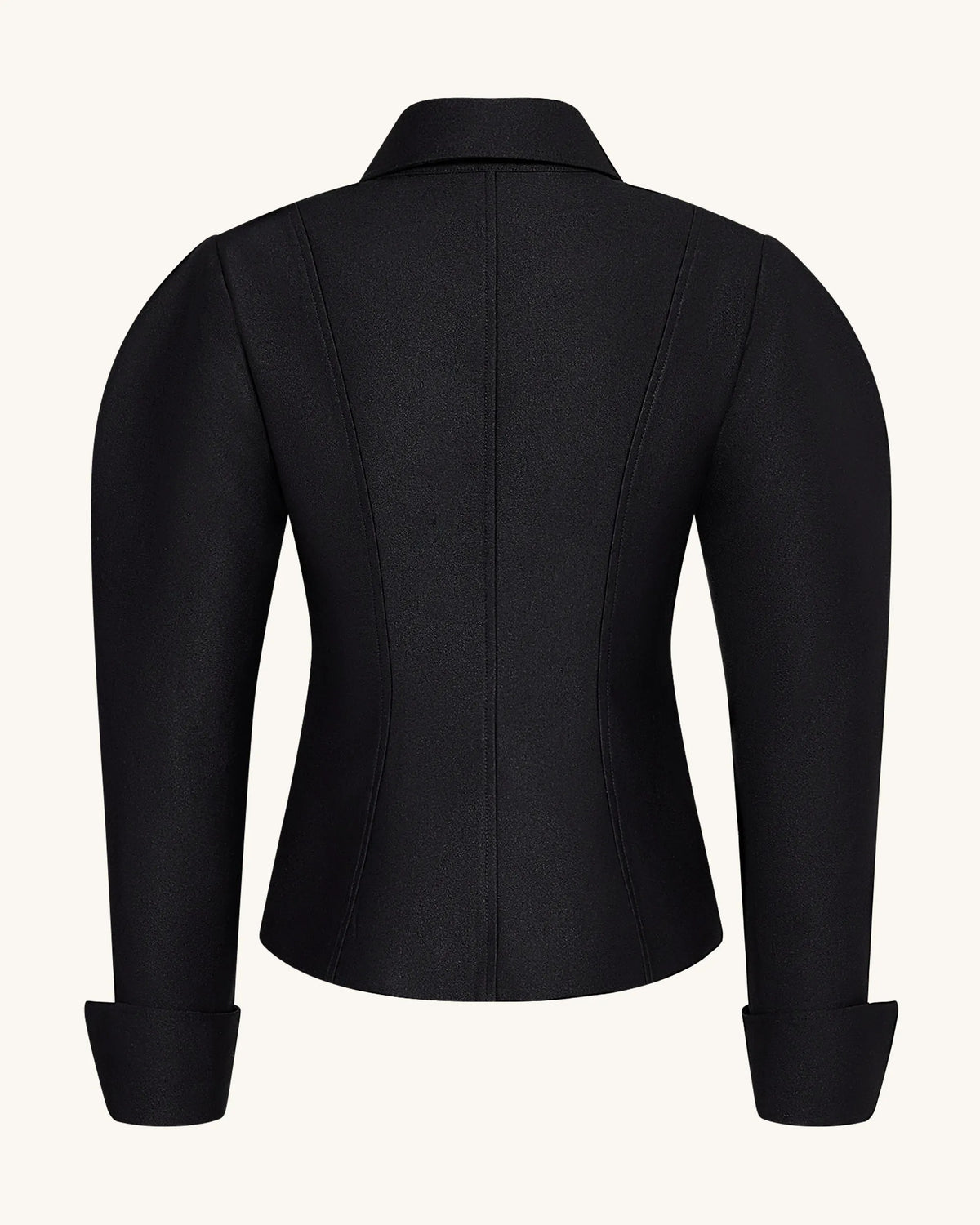 Scalloped Placket Leg of Mutton Blazer - Black