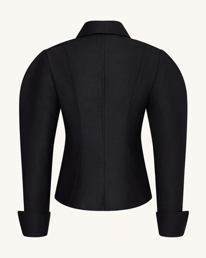 Scalloped Placket Leg of Mutton Blazer - Black