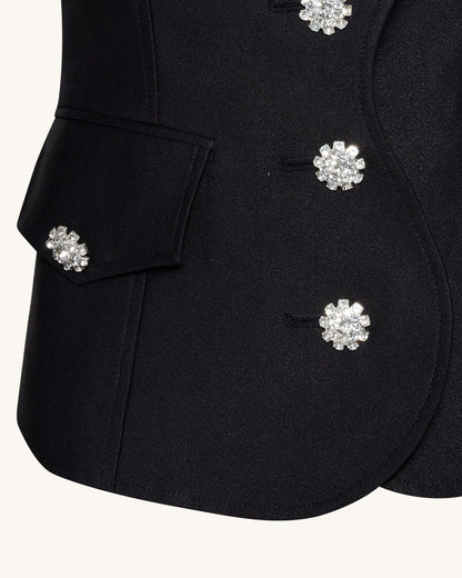 Scalloped Placket Leg of Mutton Blazer - Black