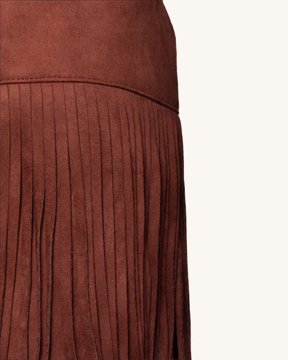 Faux Suede Fringe Halter - Burgundy