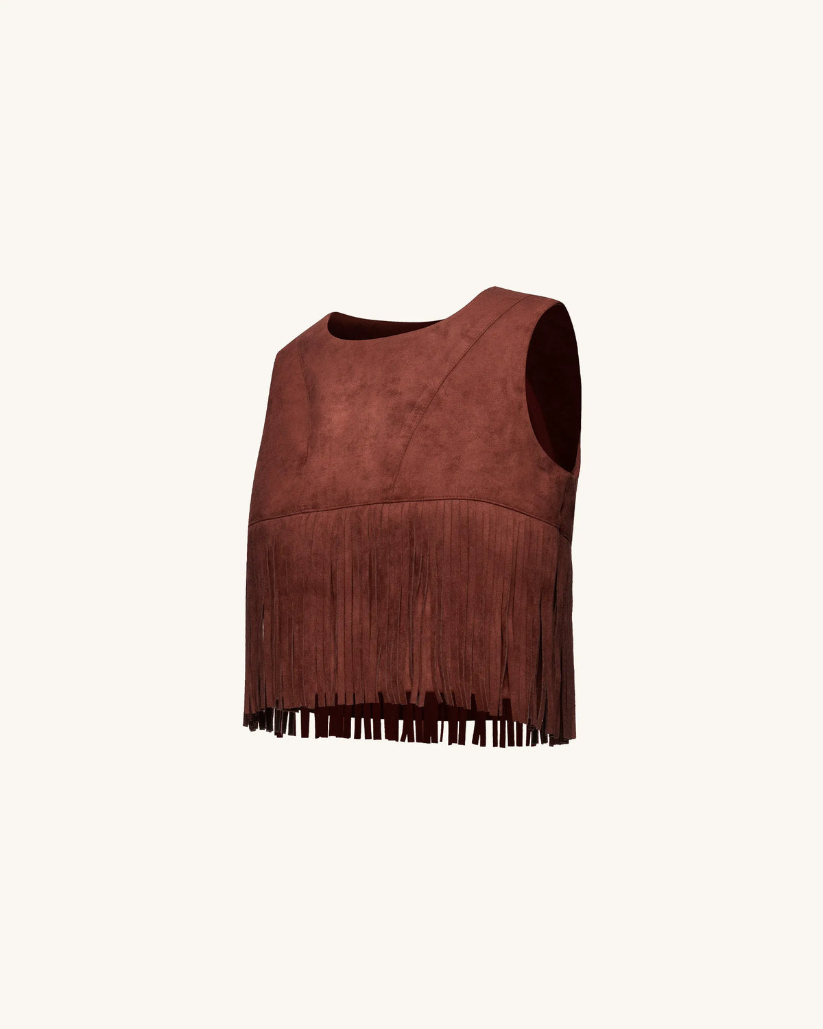 Faux Suede Fringe Halter - Burgundy