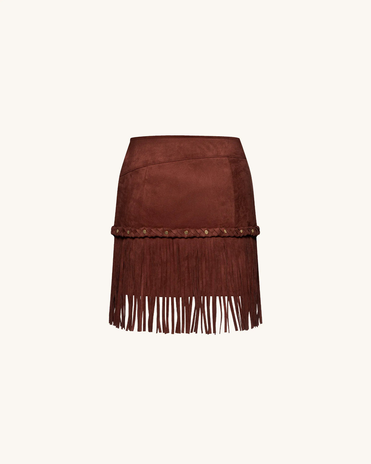 Western-Style Sueded Fringe Skirt - Burgundy