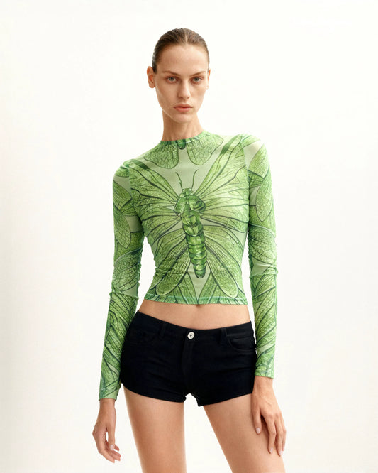 Dragonfly Vein Sheer Top - Green