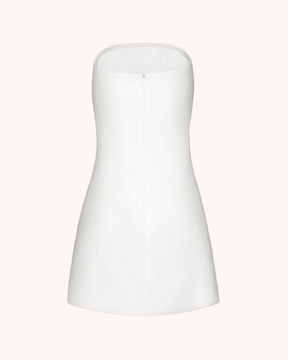 3D Vine Floral Strapless Mini Dress - White