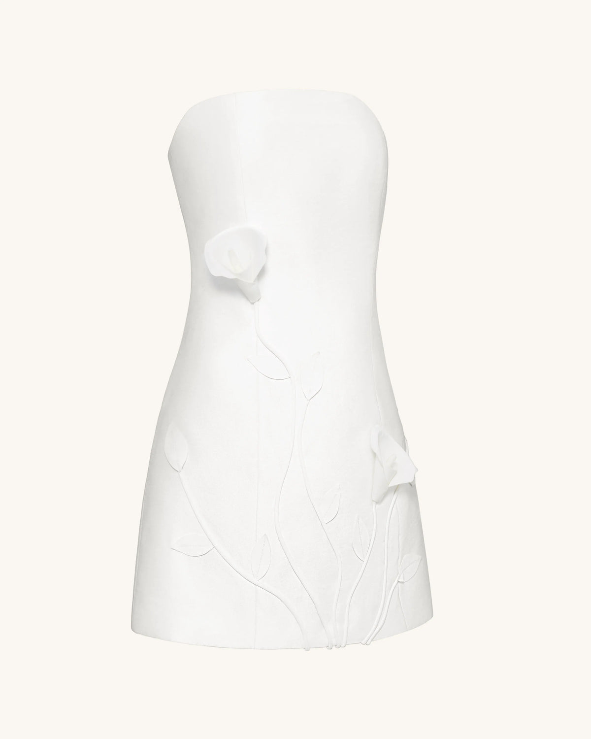 3D Vine Floral Strapless Mini Dress - White